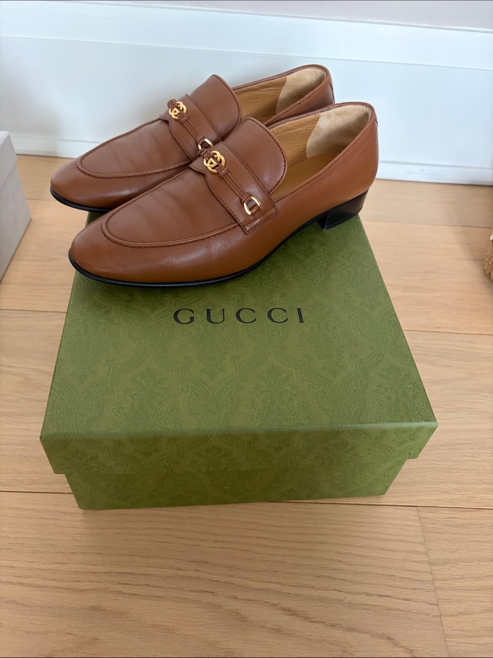 Gucci Tan Leather Horsebit Slip-On Loafers for Men